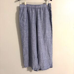 Cynthia Rowley 100% Linen Wide Leg Cropped Pants Women's XL Blue Casual Cruise